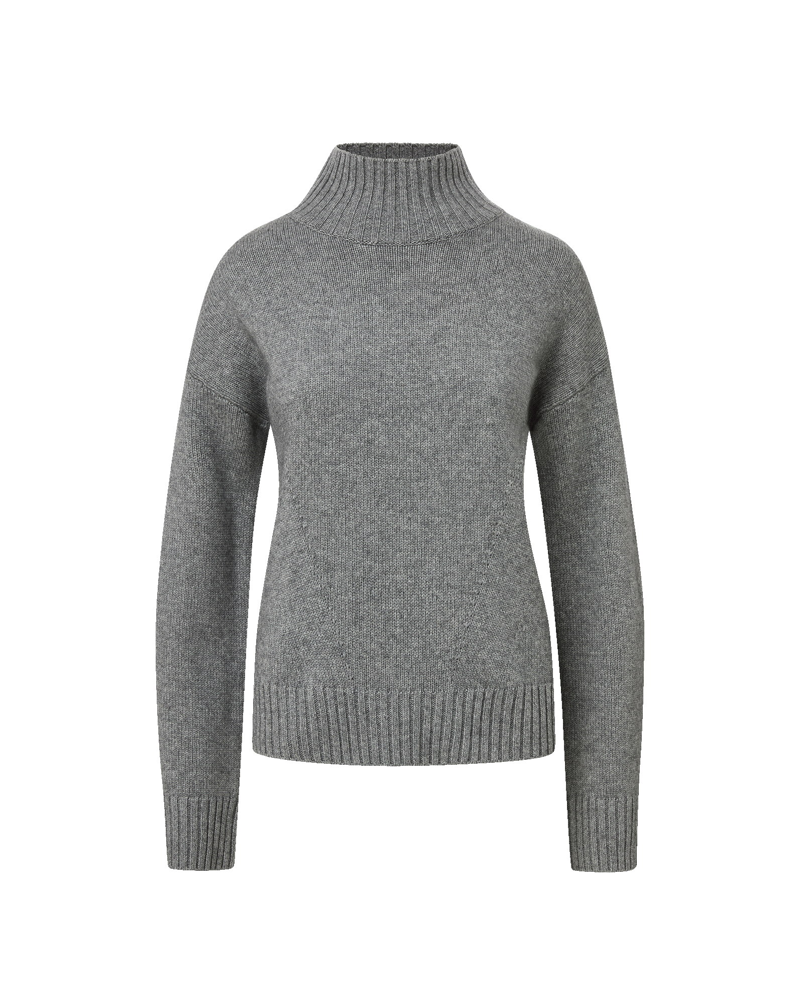 Veronica Beard Grey ribbed knit high-neck sweater with relaxed fit.