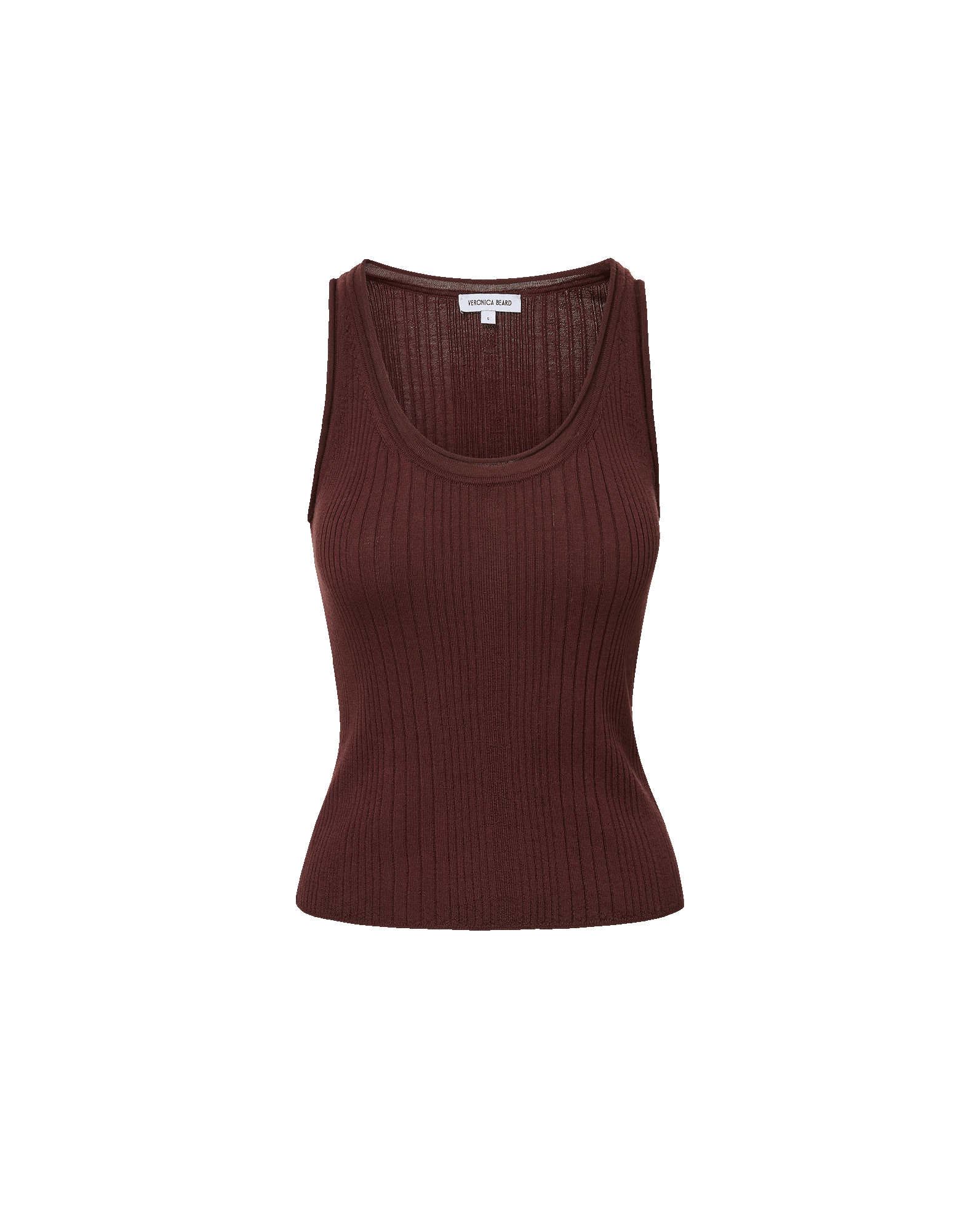 Veronica Beard Burgundy ribbed knit sleeveless scoop neck top.