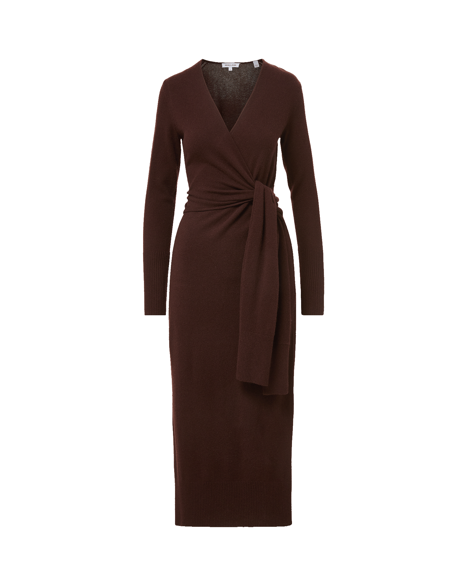 Veronica Beard Brown knit wrap dress with tie waist.
