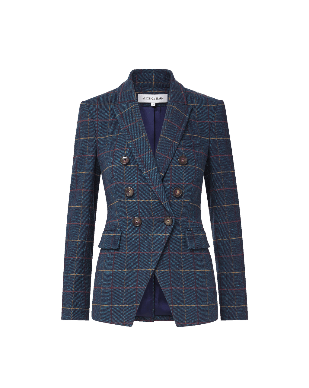 Veronica Beard Blue plaid double-breasted wool blazer.