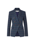 Veronica Beard Blue plaid double-breasted wool blazer.