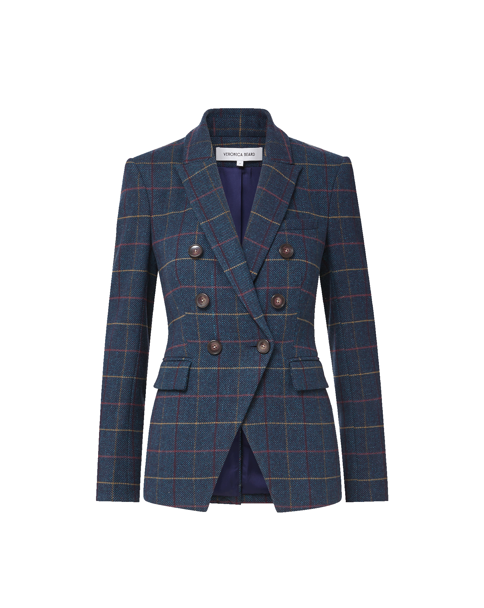 Veronica Beard Blue plaid double-breasted wool blazer.