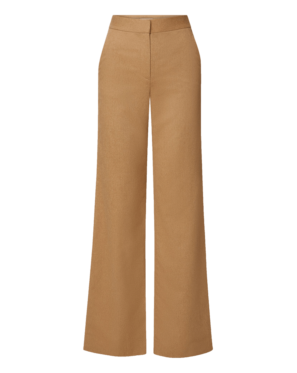 Veronica Beard Camel wool wide-leg trousers with fitted waistband.