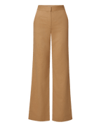 Veronica Beard Camel wool wide-leg trousers with fitted waistband.