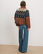 Veronica Beard Brown and blue patterned bomber jacket
