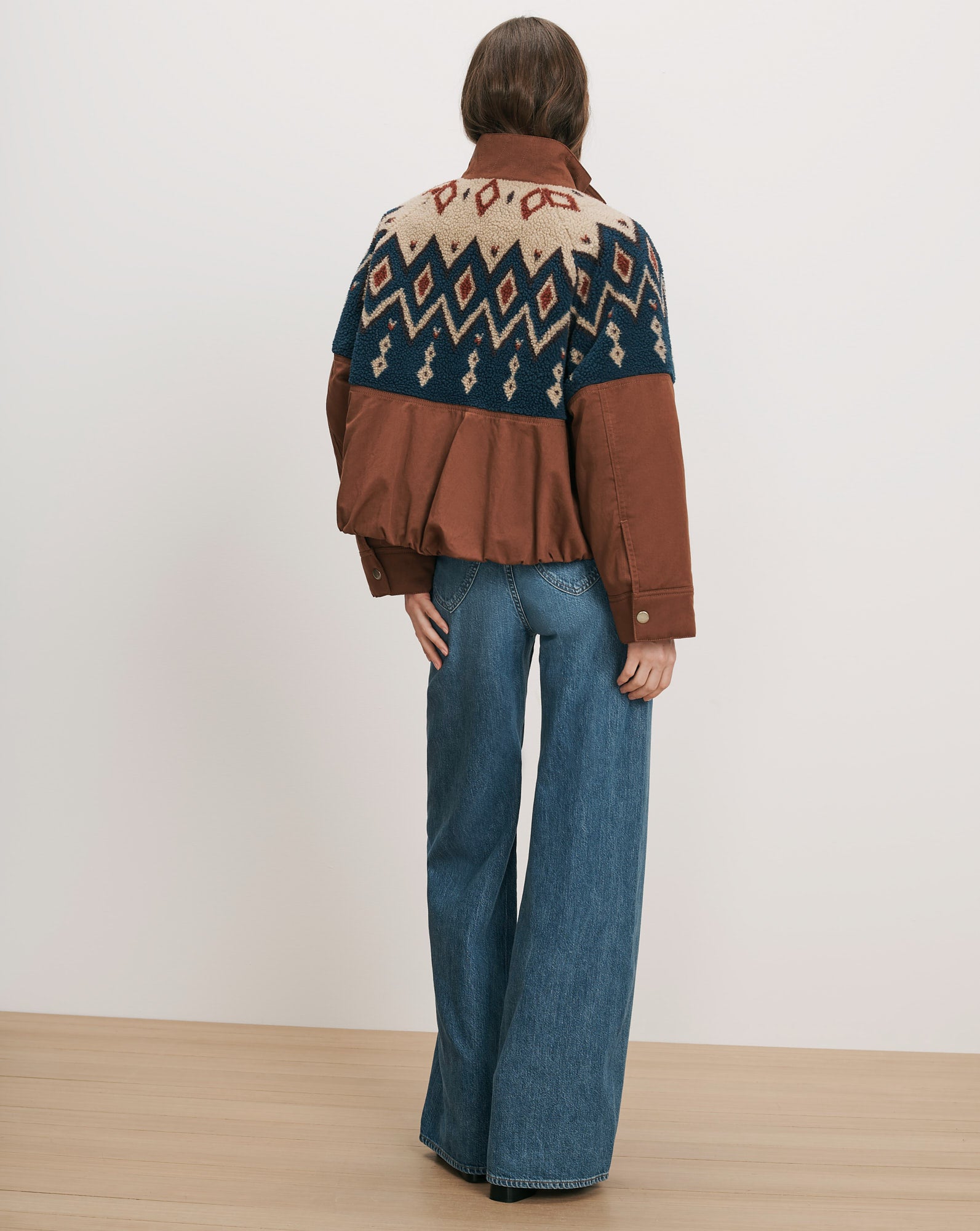 Veronica Beard Brown and blue patterned bomber jacket