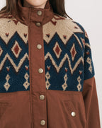 Veronica Beard Brown and cream patterned fleece jacket with snap buttons