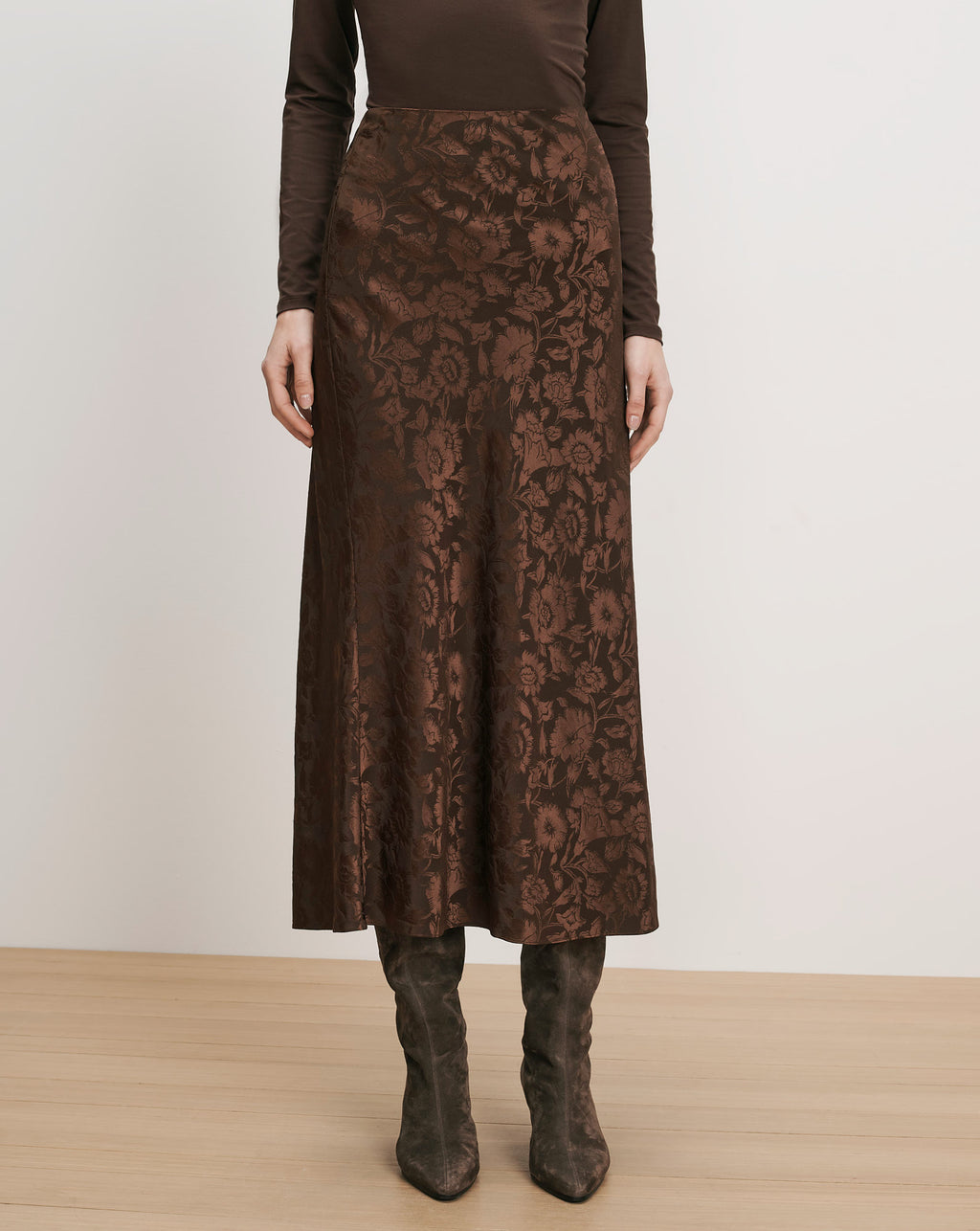 Veronica Beard Brown floral jacquard midi skirt