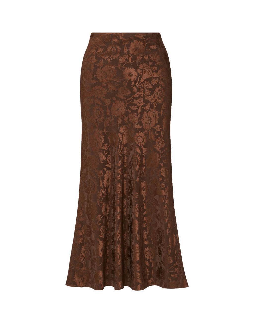 Veronica Beard Brown floral jacquard satin midi skirt.