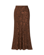Veronica Beard Brown floral jacquard satin midi skirt.