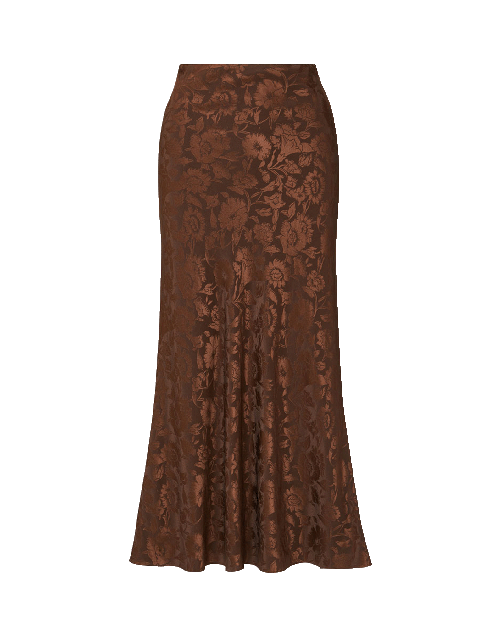 Veronica Beard Brown floral jacquard satin midi skirt.