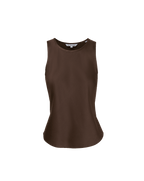 Veronica Beard Brown satin sleeveless round-neck top.
