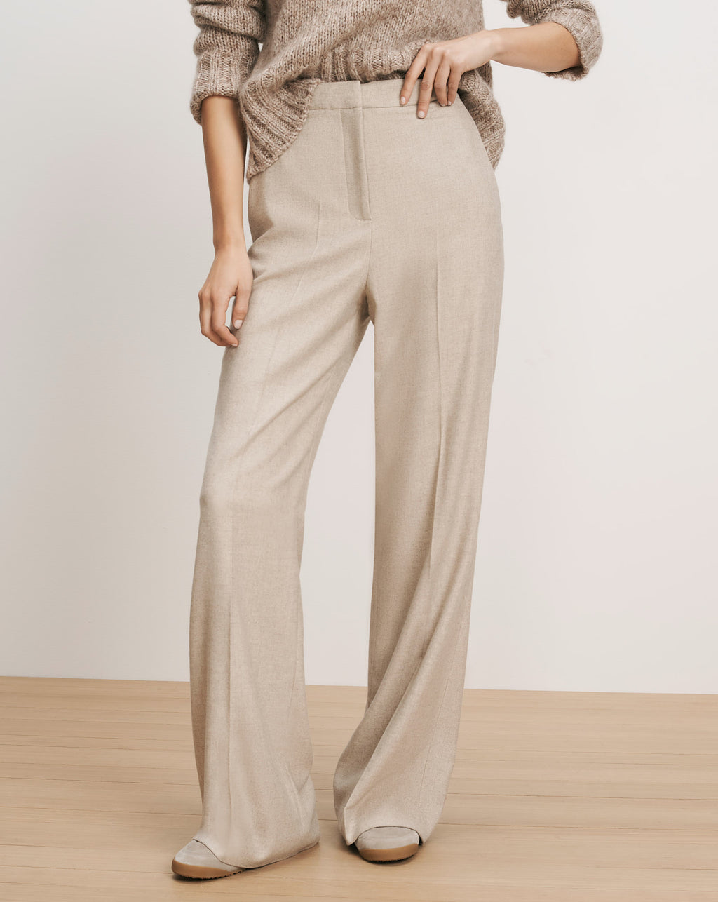 Veronica Beard Beige wool wide-leg trousers