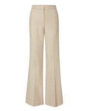 Veronica Beard Beige wide-leg linen trousers with pressed creases.