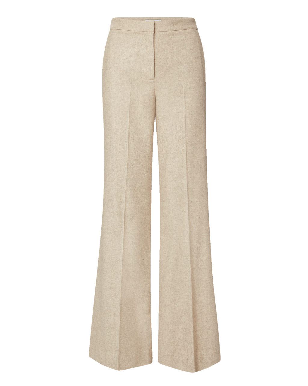 Veronica Beard Beige wide-leg linen trousers with pressed creases.