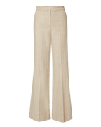 Veronica Beard Beige wide-leg linen trousers with pressed creases.