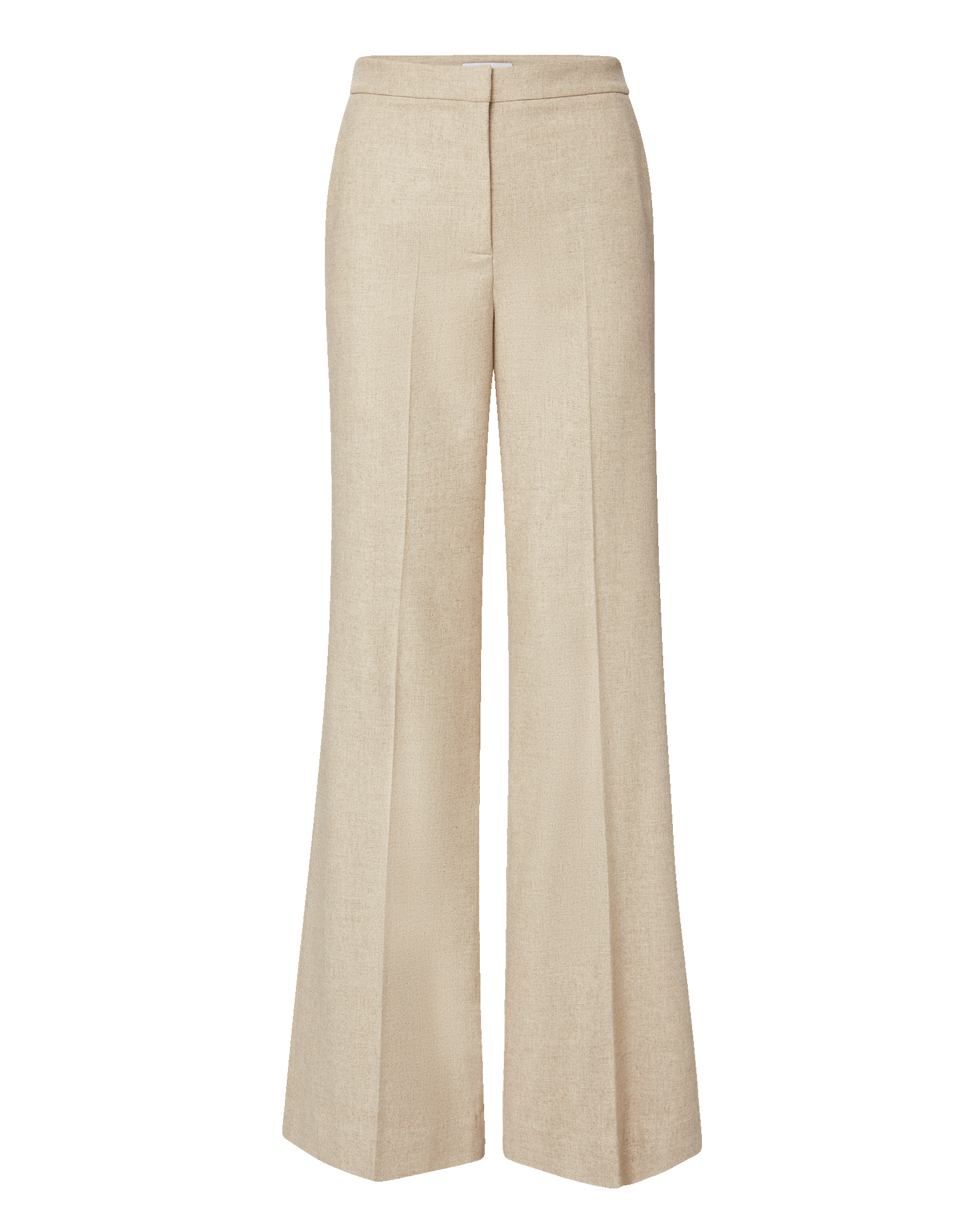 Veronica Beard Beige wide-leg linen trousers with pressed creases.