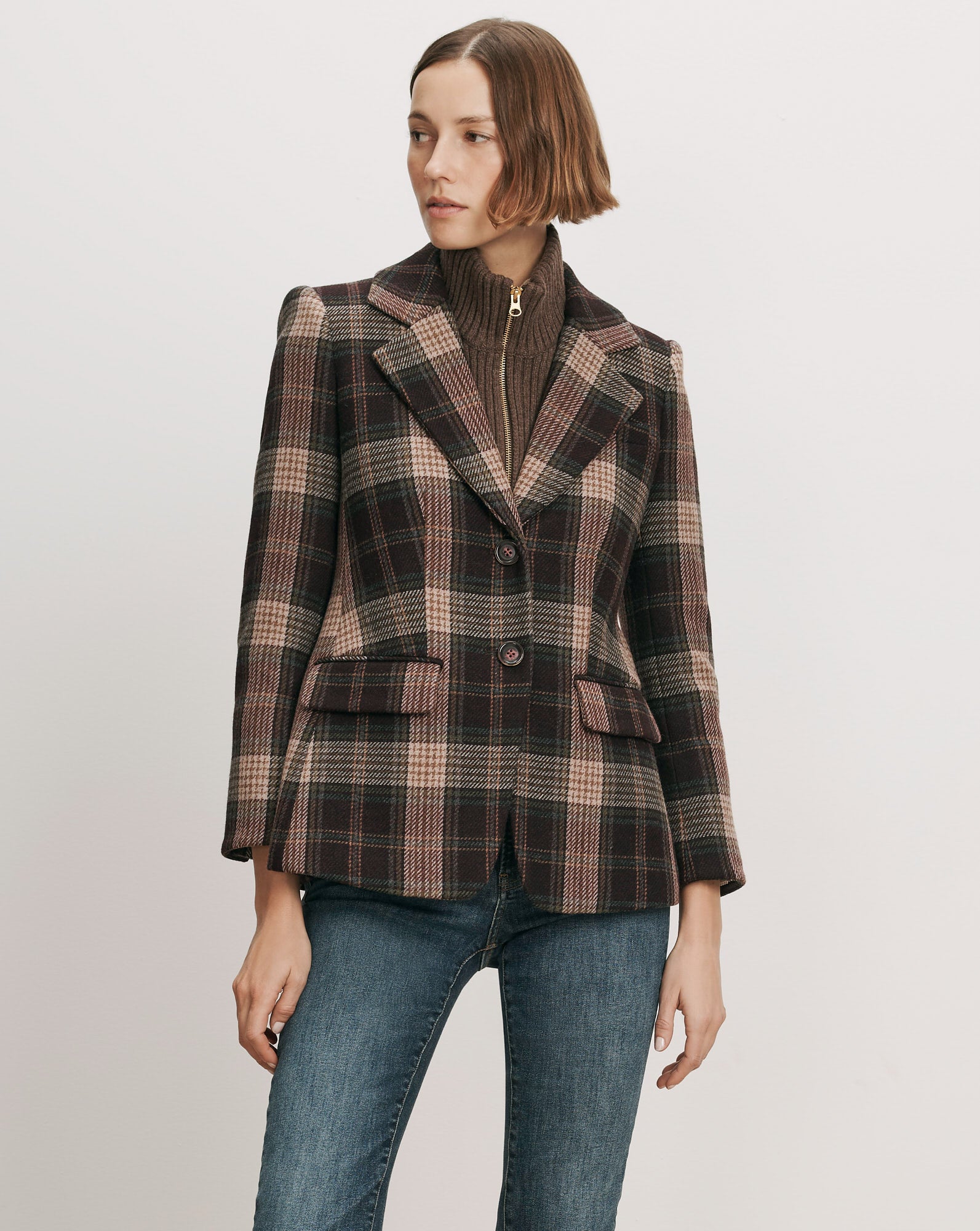 Veronica Beard Brown plaid wool blazer