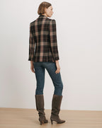 Veronica Beard Plaid blazer, brown, fitted, with pleated back.