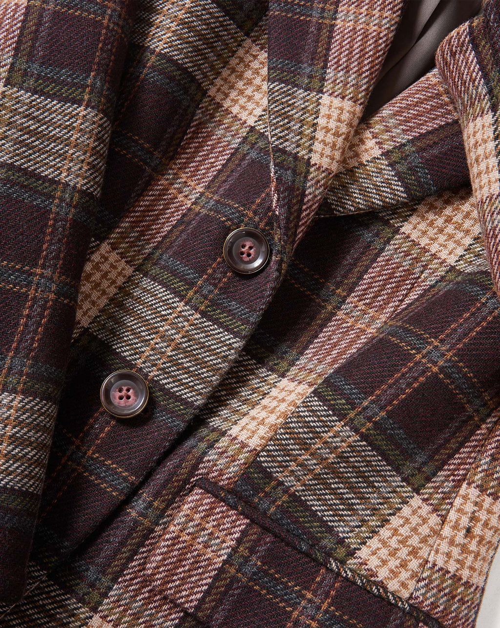 Veronica Beard Brown plaid blazer with two buttons.