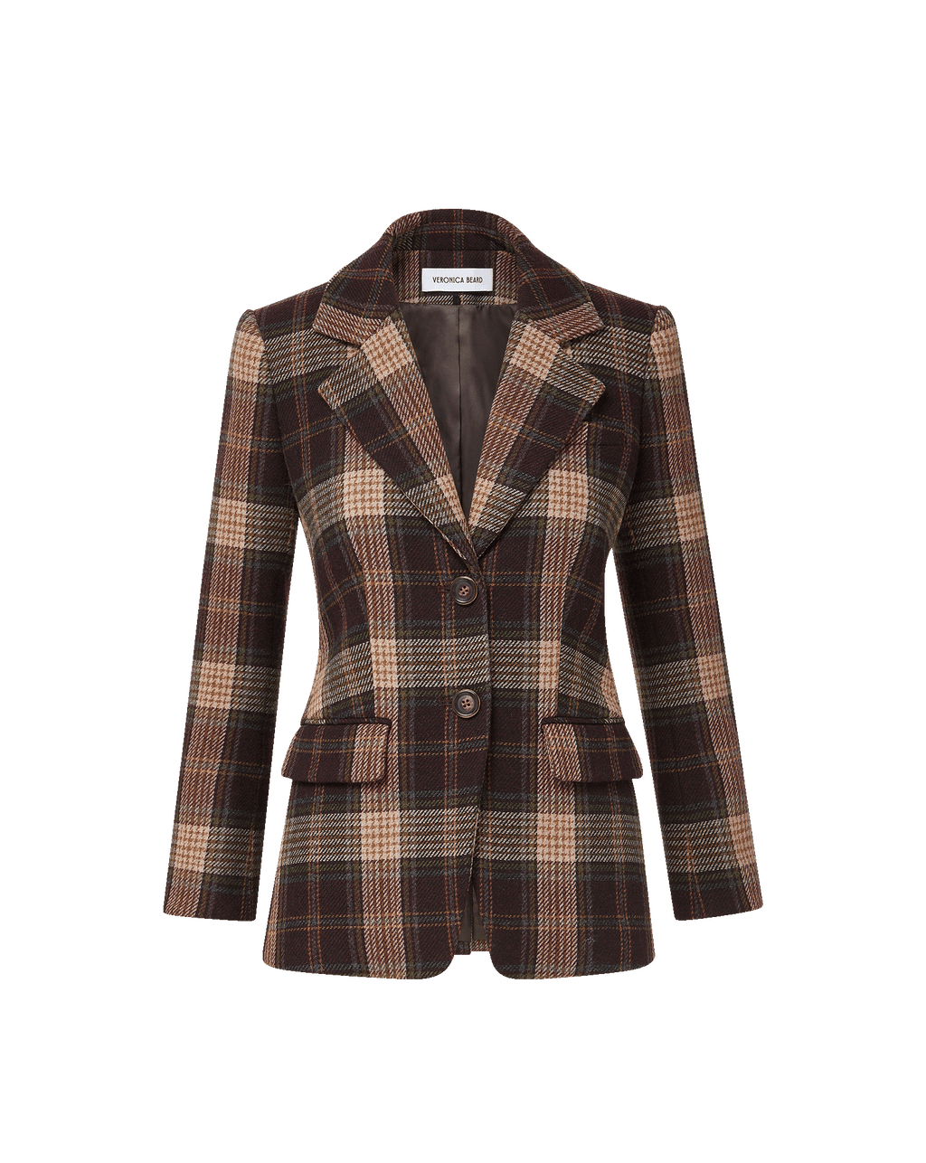 Veronica Beard Brown plaid wool blazer with notched lapels.