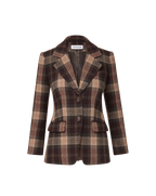 Veronica Beard Brown plaid wool blazer with notched lapels.