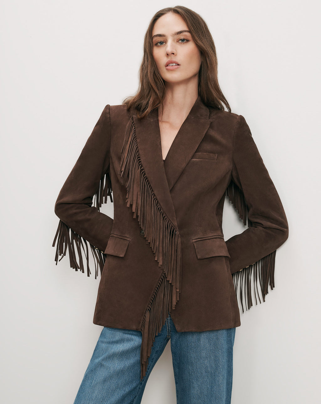 Veronica Beard Brown suede fringe blazer