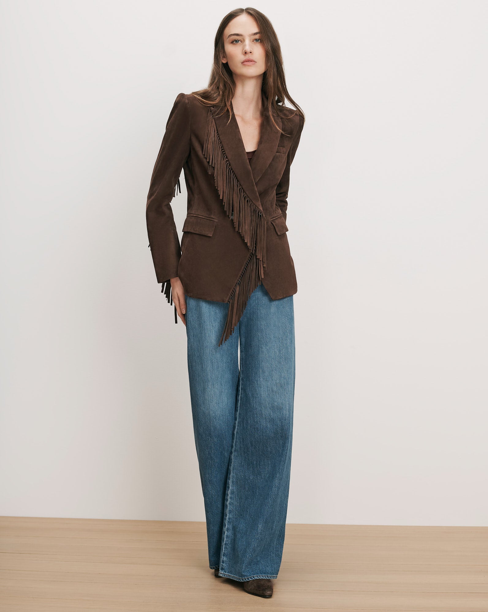 Veronica Beard Brown suede fringed blazer