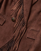 Veronica Beard Brown suede blazer with fringe and button.