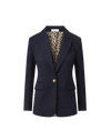 Veronica Beard Navy blazer with leopard print lining and single button.
