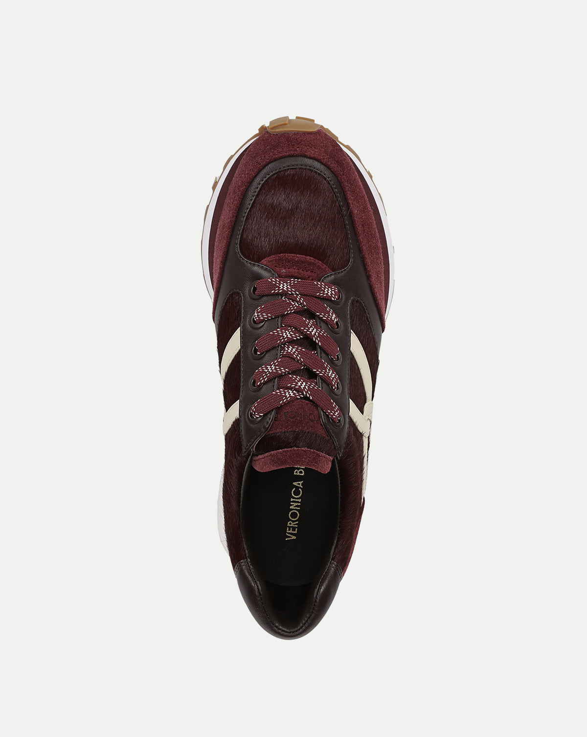 Veronica Beard Burgundy leather and calf hair sneaker.