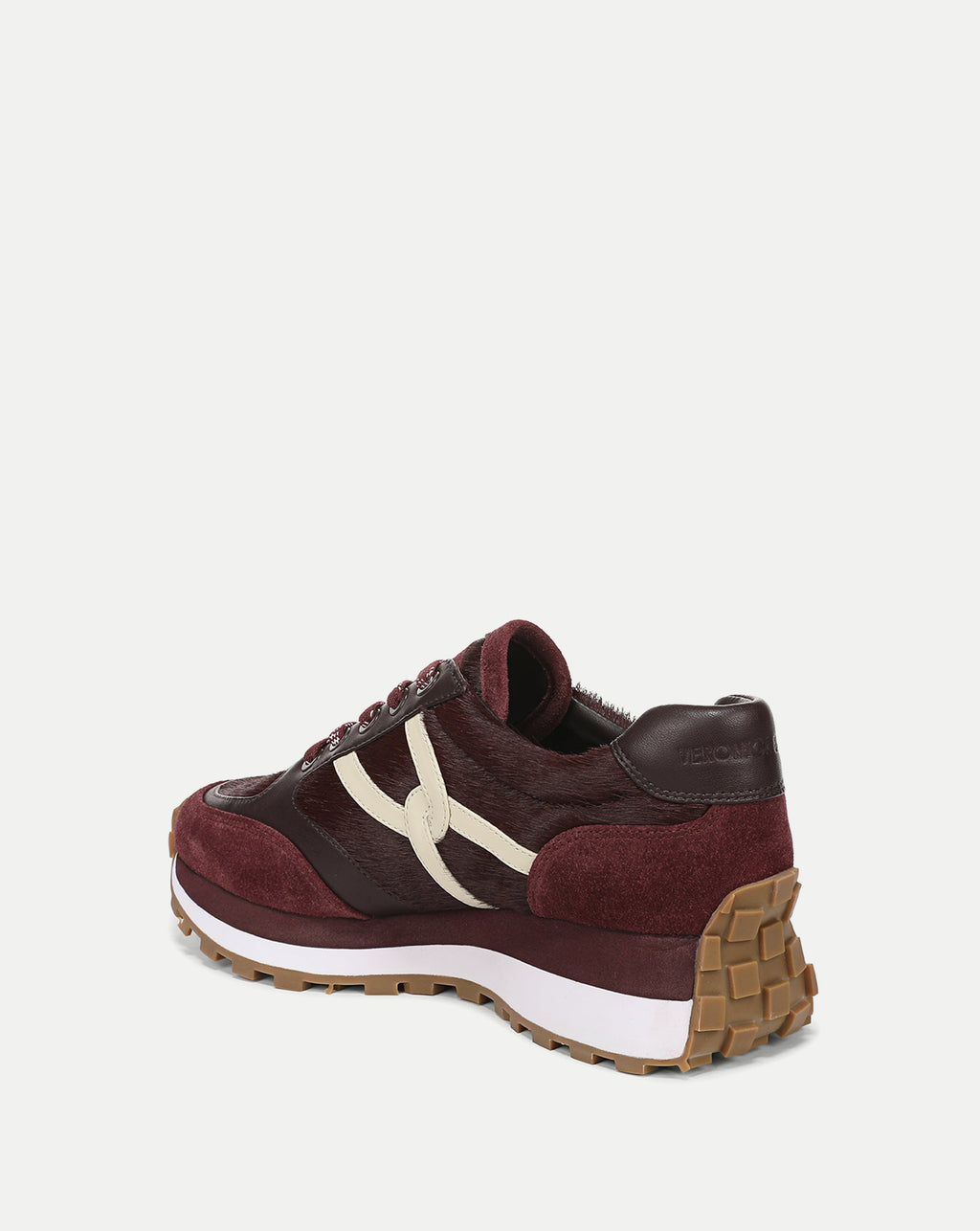 Veronica Beard Maroon suede and leather platform sneakers.