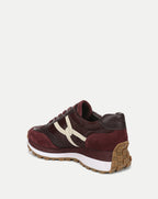 Veronica Beard Maroon suede and leather platform sneakers.