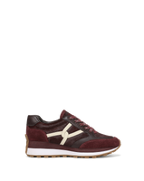 Veronica Beard Maroon leather and suede sneakers with white logo.