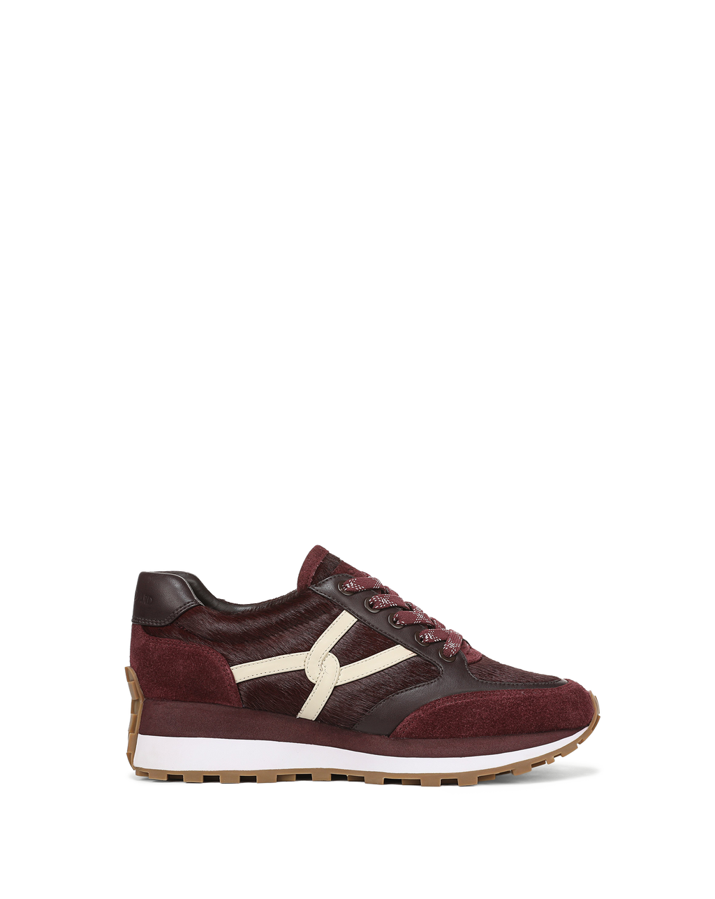 Veronica Beard Maroon leather and suede sneakers with white logo.