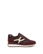 Veronica Beard Maroon leather and suede sneakers with white logo.