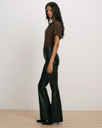 Veronica Beard Gray turtleneck sweater, black leather flared pants
