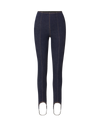 Veronica Beard Dark blue denim leggings with contrast stitching.