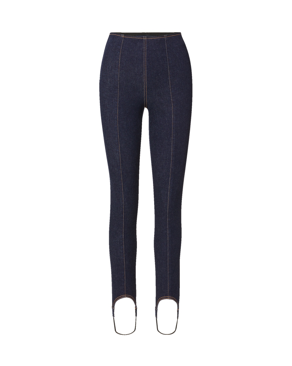 Veronica Beard Dark blue denim leggings with contrast stitching.