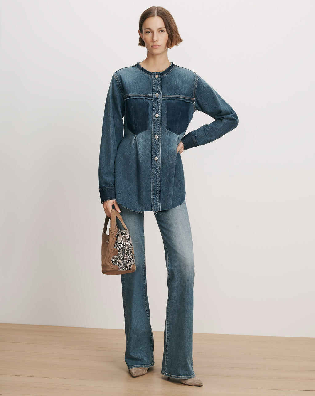 Veronica Beard Blue denim shirt and jeans.