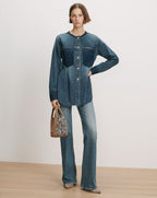 Veronica Beard Blue denim shirt and jeans.