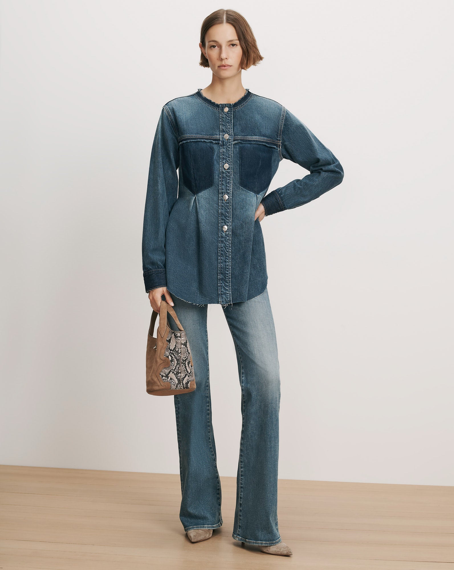 Veronica Beard Blue denim shirt and jeans.