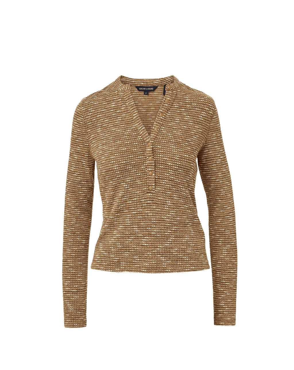 Veronica Beard Brown and white textured long-sleeve henley shirt.