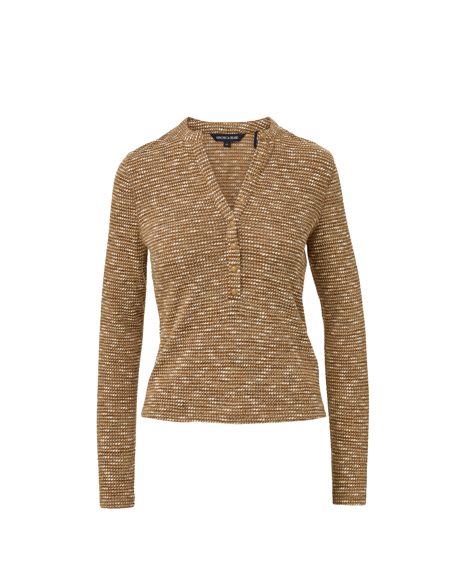 Veronica Beard Brown and white textured long-sleeve henley shirt.
