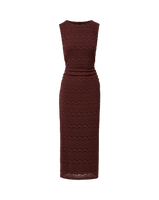 Veronica Beard Burgundy lace midi dress with fitted silhouette.