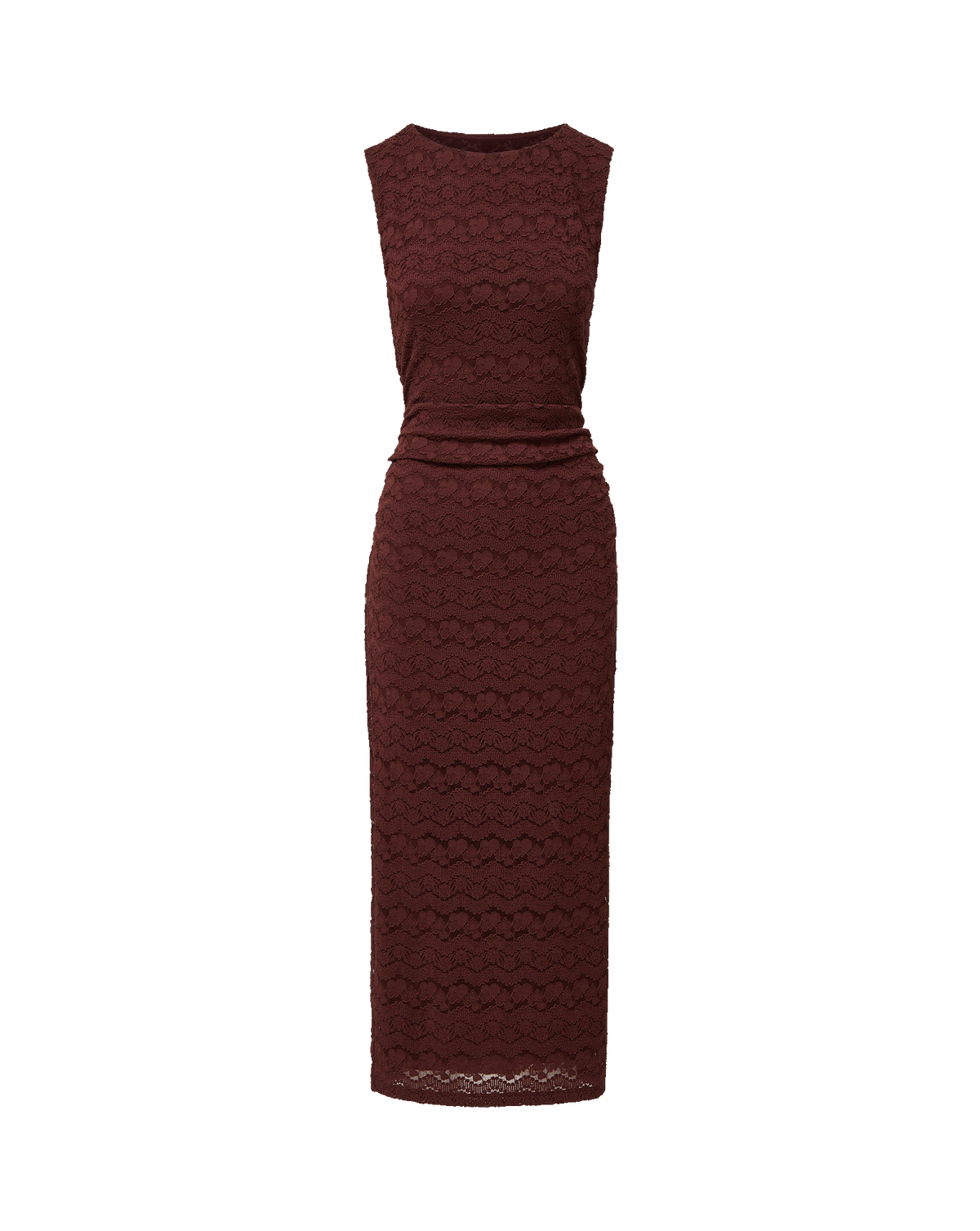 Veronica Beard Burgundy lace midi dress with fitted silhouette.