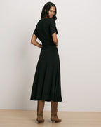Veronica Beard Black midi dress, short sleeves, fitted waist.