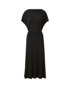 Veronica Beard Black draped midi dress with cap sleeves.