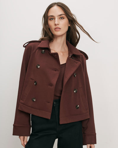 Veronica Beard Brown double-breasted peacoat with wide lapels.