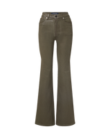 Veronica Beard Olive green flare coated denim jeans.